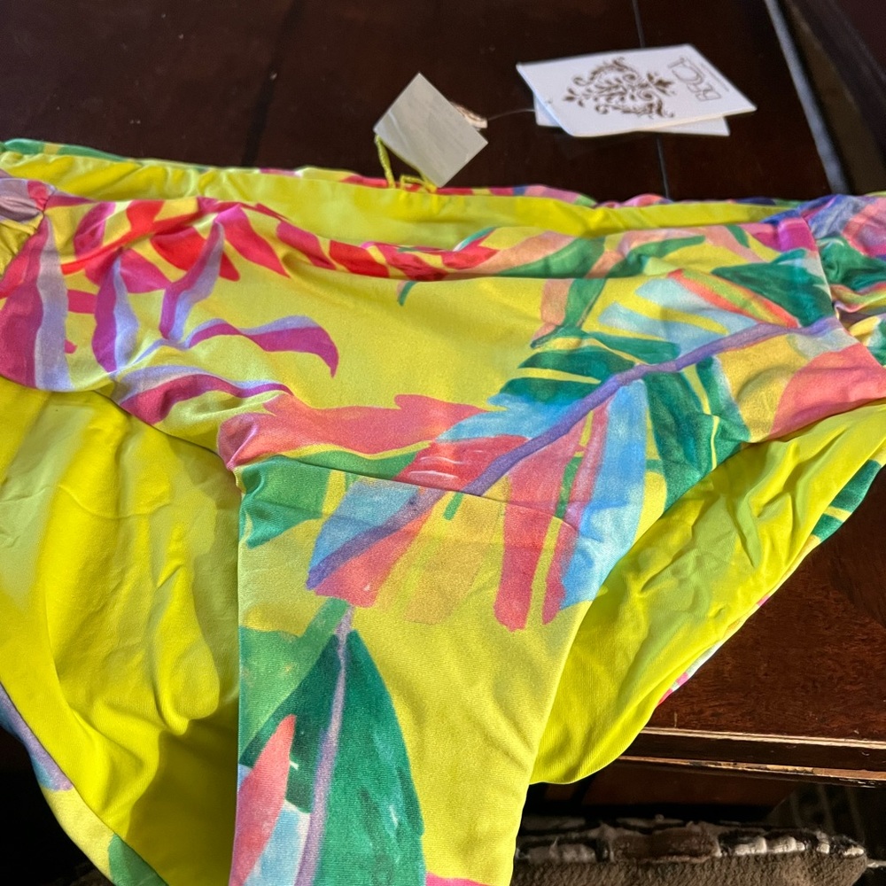 BECCA Yellow Tropical Leaf Print Bikini Bottom